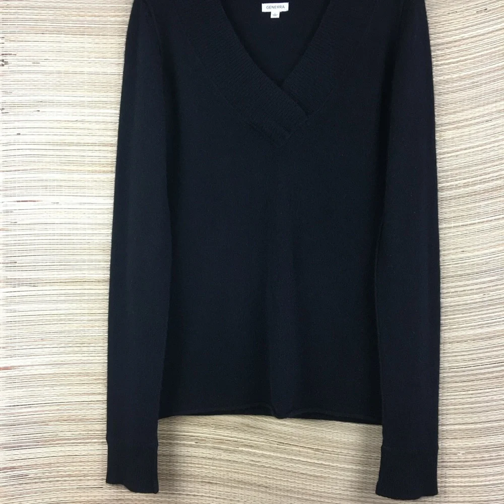 GENERRA 100% Cashmere V-neck Rolled Hem Black Sweater Pullover Jumper Size L - Picture 5 of 9